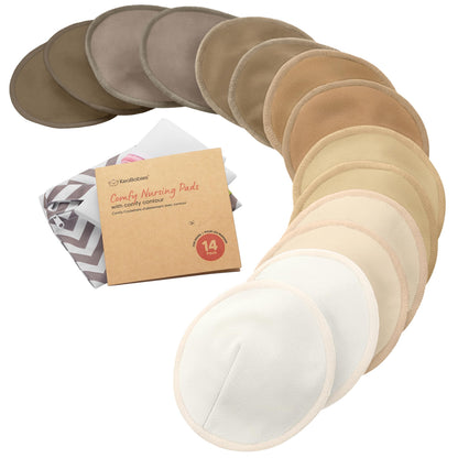 Organic Nursing Pads, 14 Washable Breast Pads,Wash Bag (Neutrals, XL 5.6")