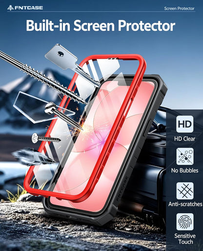 FNTCASE for iPhone 16 Case with Belt Clip and Built-in Screen Protector