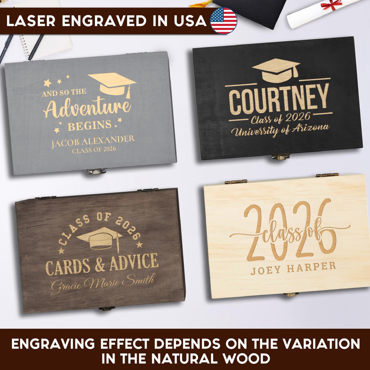 Personalized Wooden Keepsake Box, Custom Engraved Memory Box with Lid