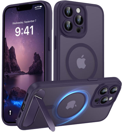 Magnetic Compatible with iPhone 16 Case, [Built-in Kickstand][Full Camera Protection][Compatible with MagSafe][Anti-Fingerprint] Shockproof Phone Case for iPhone 16 6.1",Brown