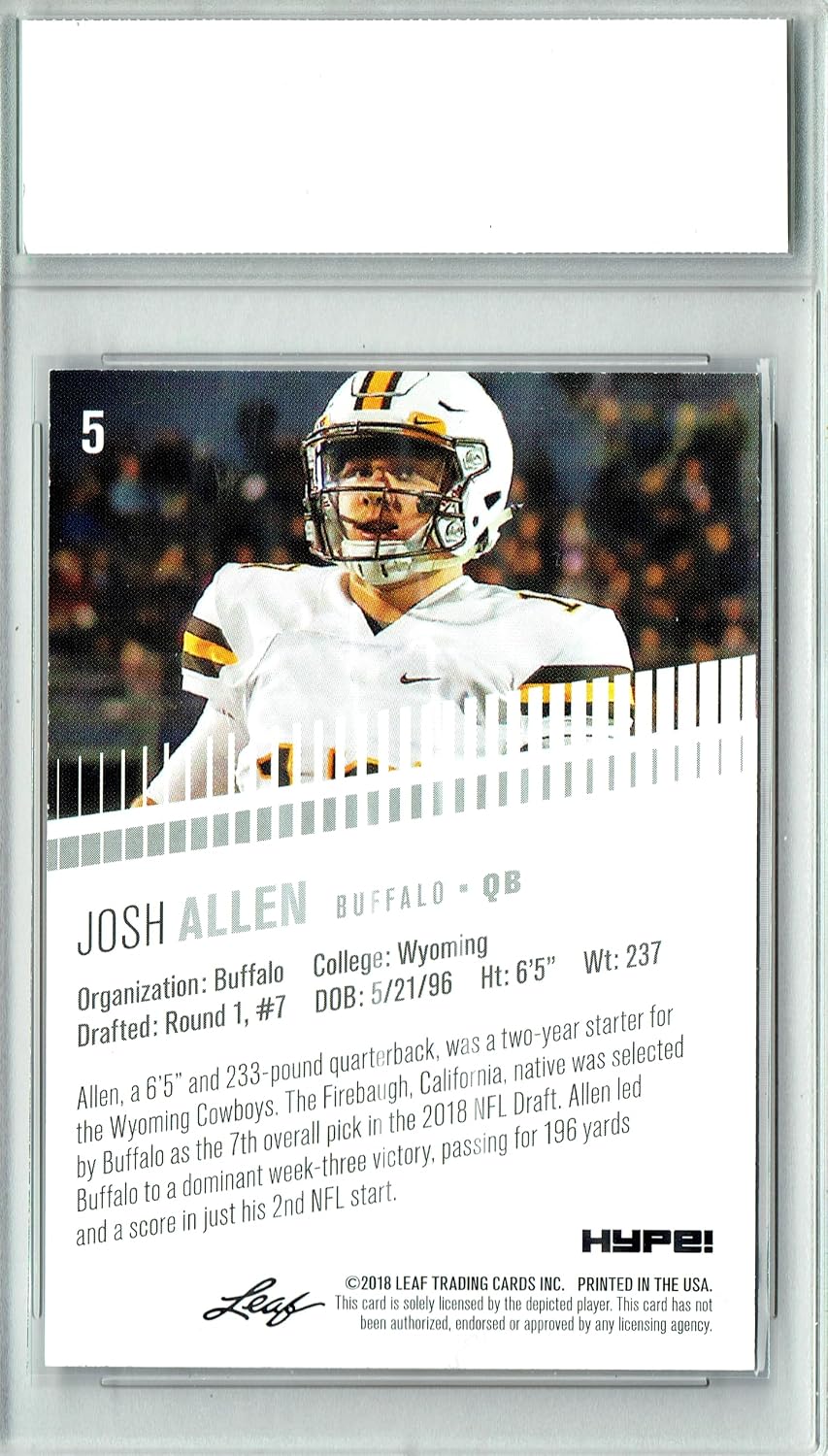 Josh Allen Rookie Card 2018 Leaf HYPE! Only 5k Made #5 PGI 10