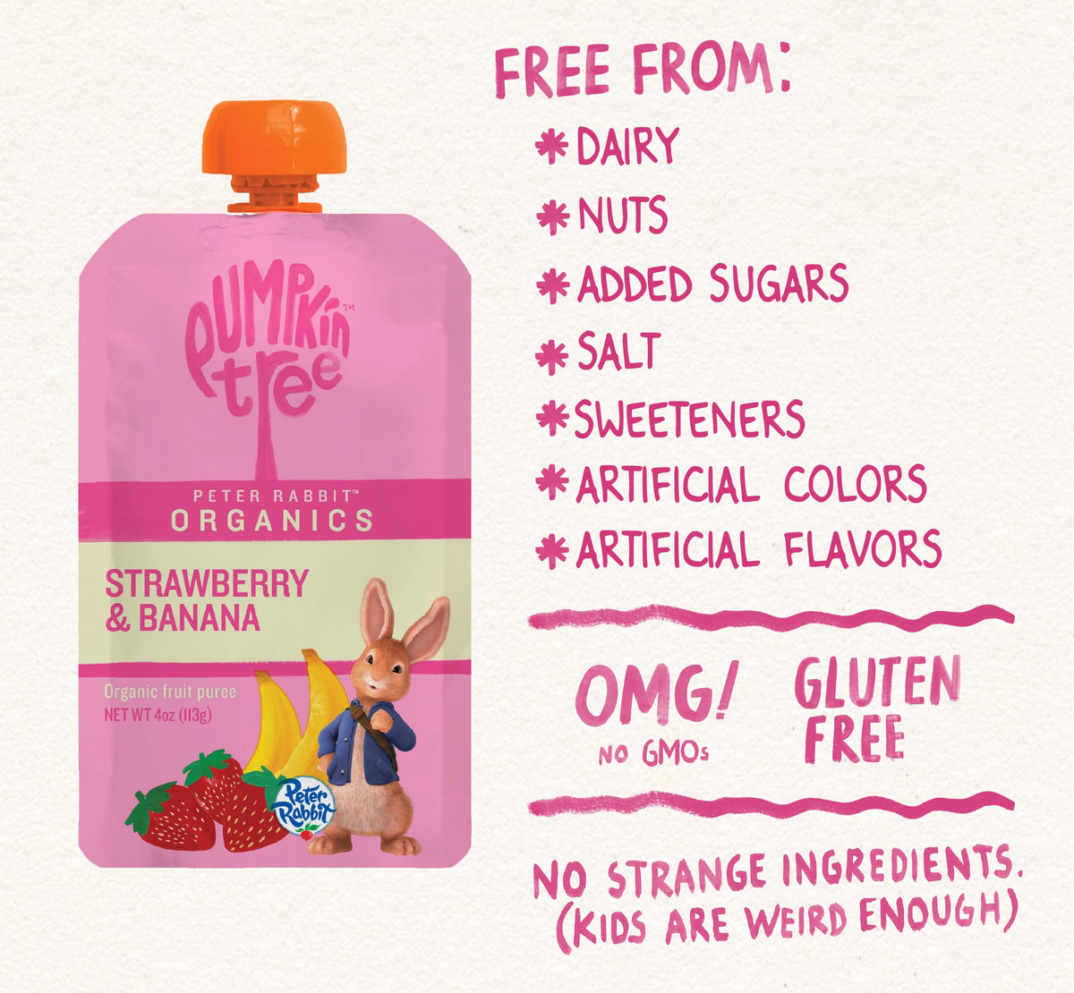 Pumpkin Tree Peter Rabbit Organics, Banana, Mango, and Kale, 4 Squeeze Pouch, Mango, Broccoli & Kale, 4.4 Ounce (Pack of 10)