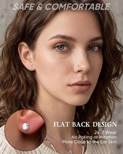 2Pcs Implant Titanium Threadless Flat Back 5A CZ Stud Earrings