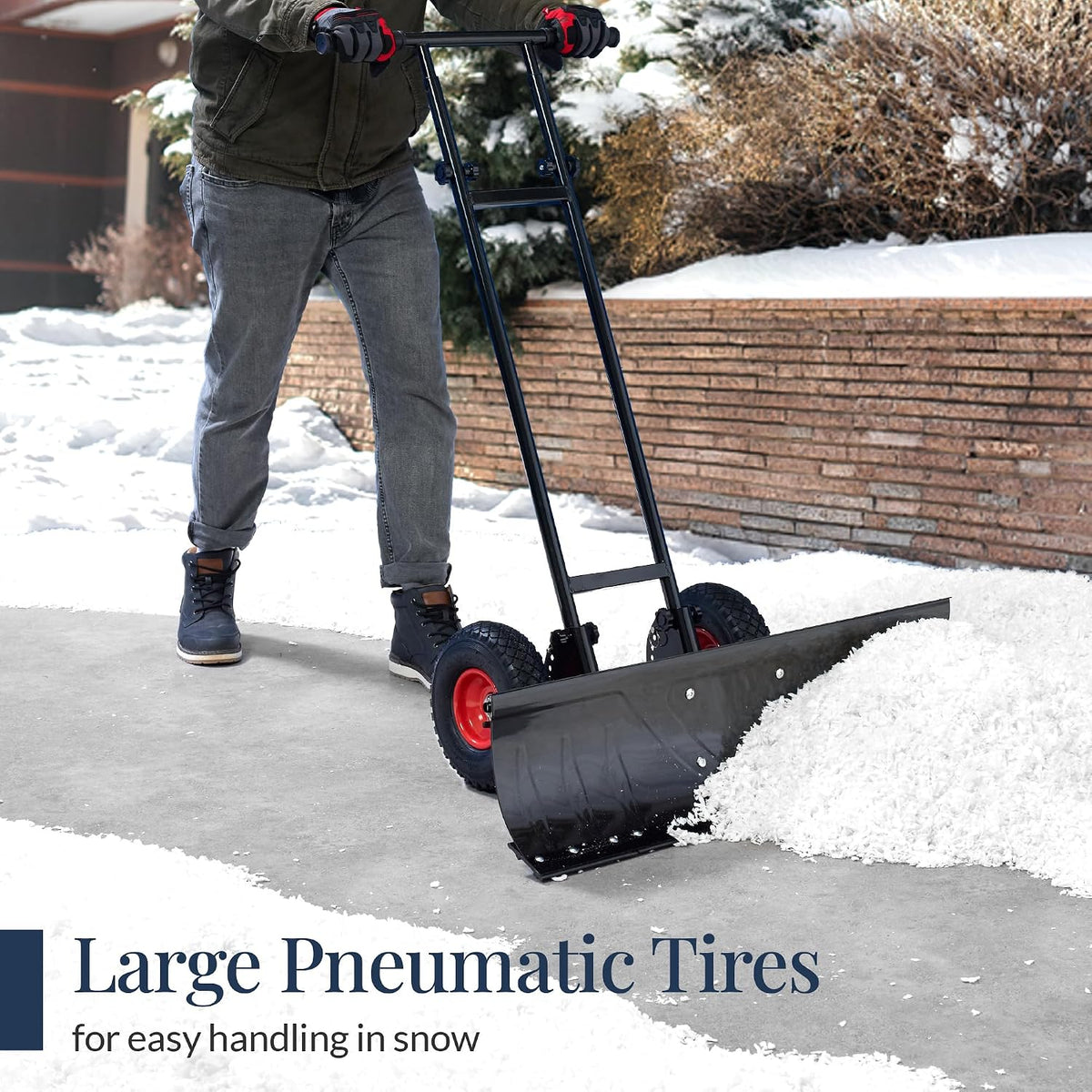 Best Choice Products 36in Heavy-Duty 2-Wheel Snow Pusher Hand Plow - Black