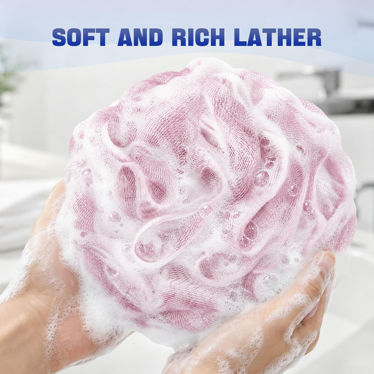 AmazerBath Loofah Sponge 75g/Piece, Exfoliating Bath Sponge Body Scrubber - Loofa Set of 4 Flower Color (Large, Green-Purple)