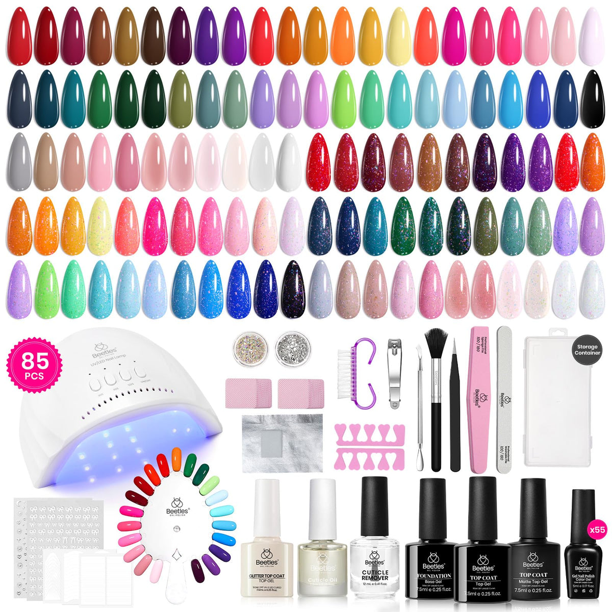 Beetles Gel Nail Polish Kit with U V Light - 80Pcs 55 Colors Gel Nail Kit