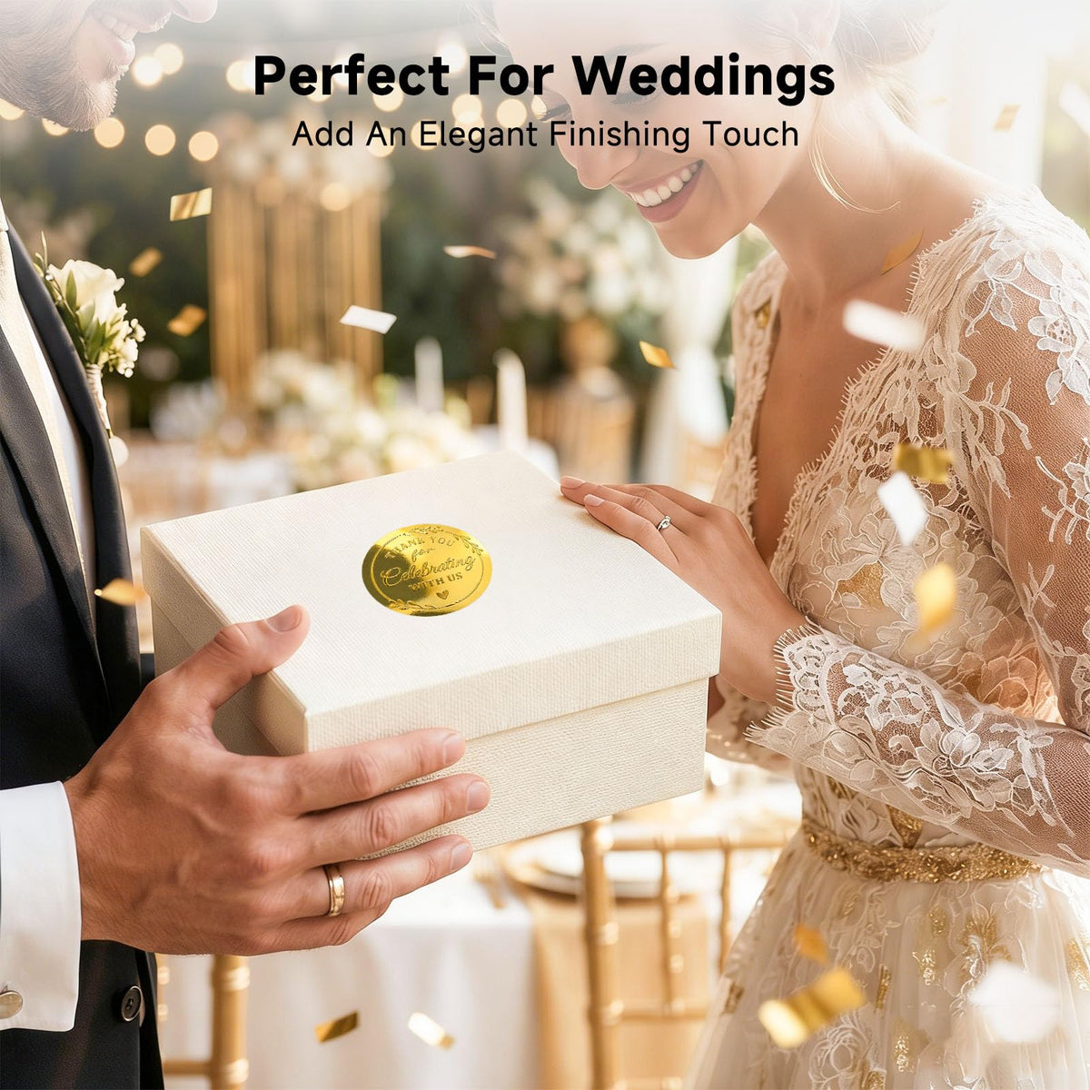 Thank You Stickers, 100 PCS Black Wedding Stickers with Gold Foil