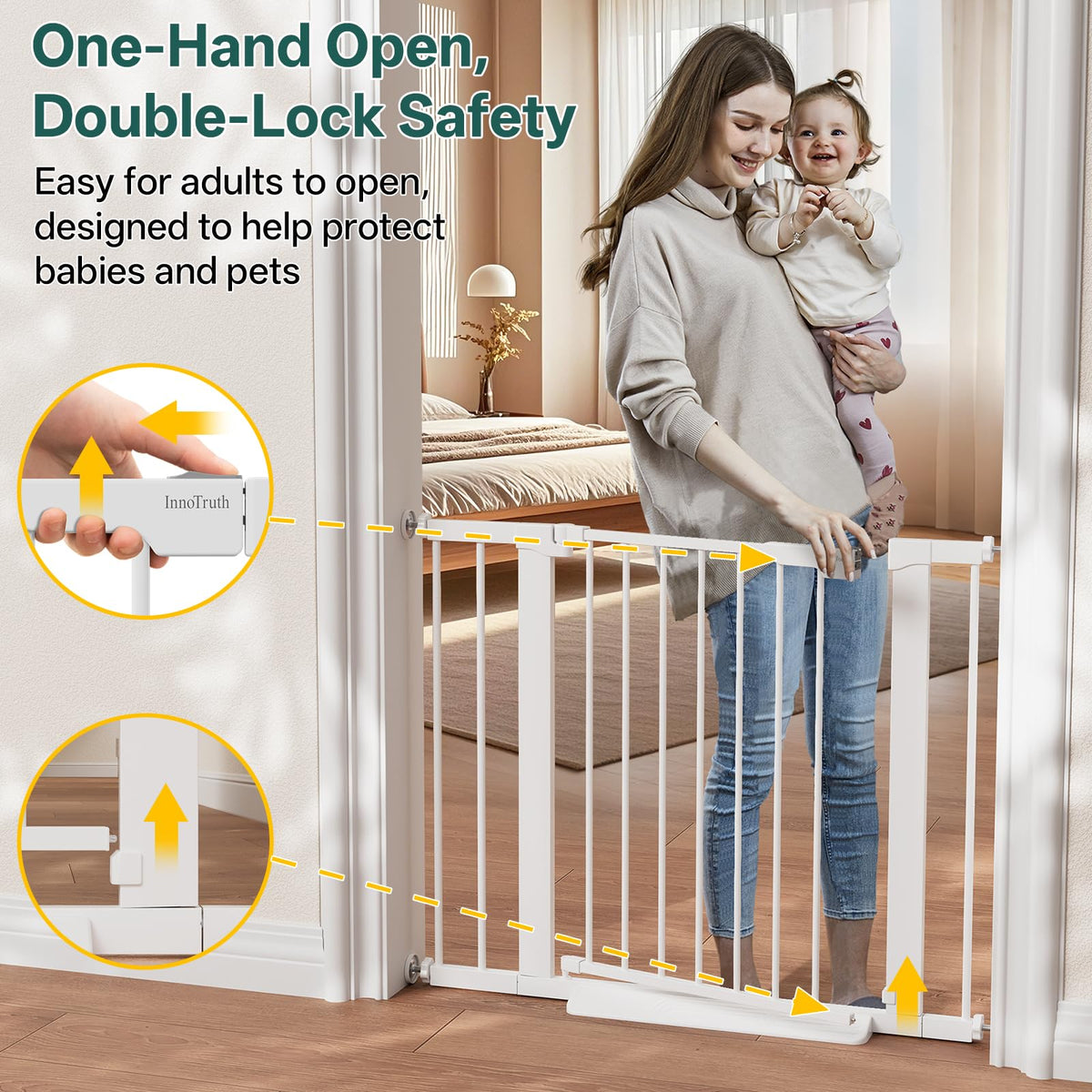 InnoTruth 27-36.6 in Wide Baby Gate for Stairs and Doorways, Black