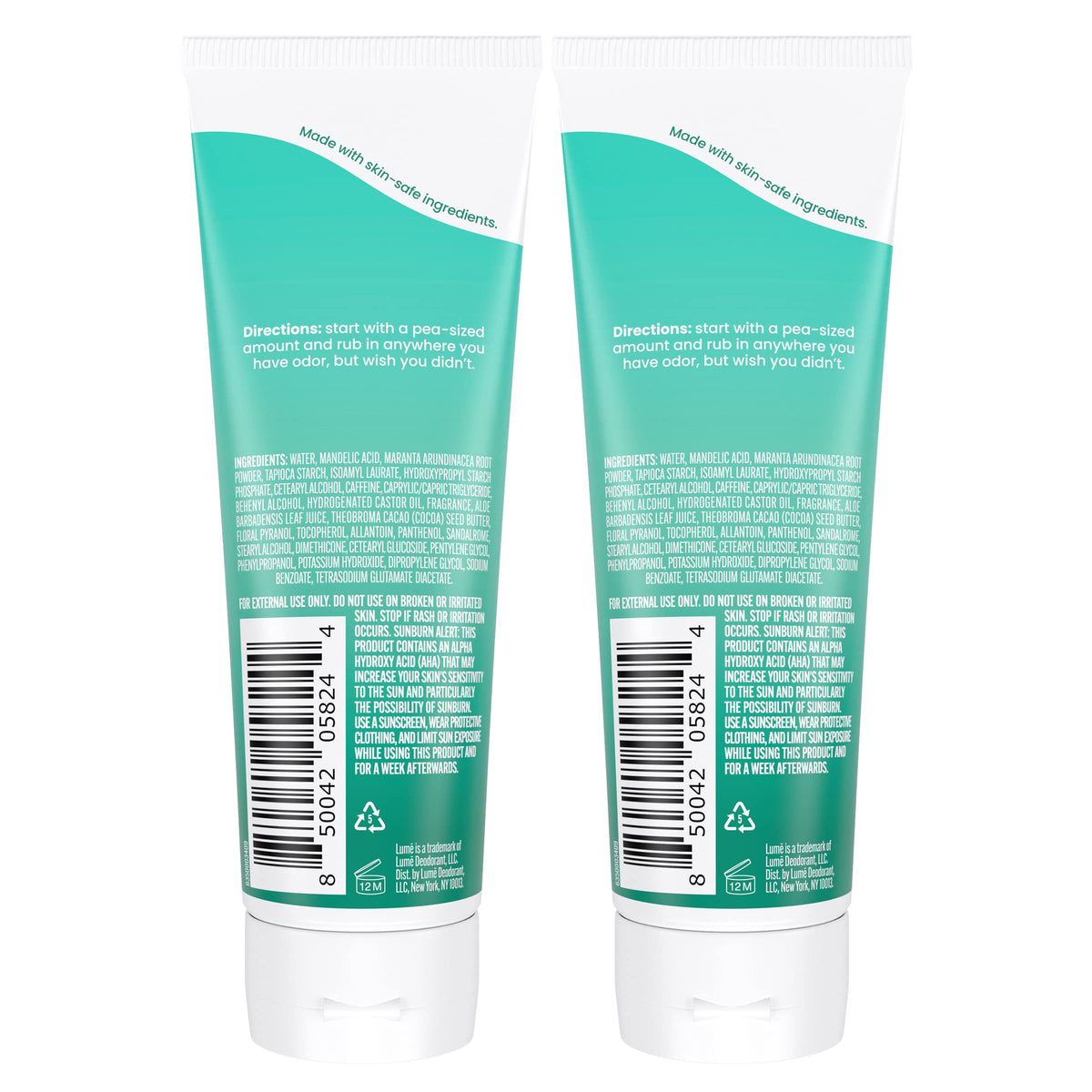 Lume Whole Body Deodorant - Cream Tube - 3 oz, 2 pk (Soft Powder)