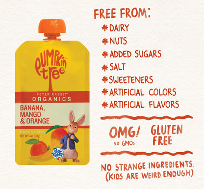 Pumpkin Tree Peter Rabbit Organics, Banana, Mango, and Kale, 4 Squeeze Pouch, Mango, Broccoli & Kale, 4.4 Ounce (Pack of 10)
