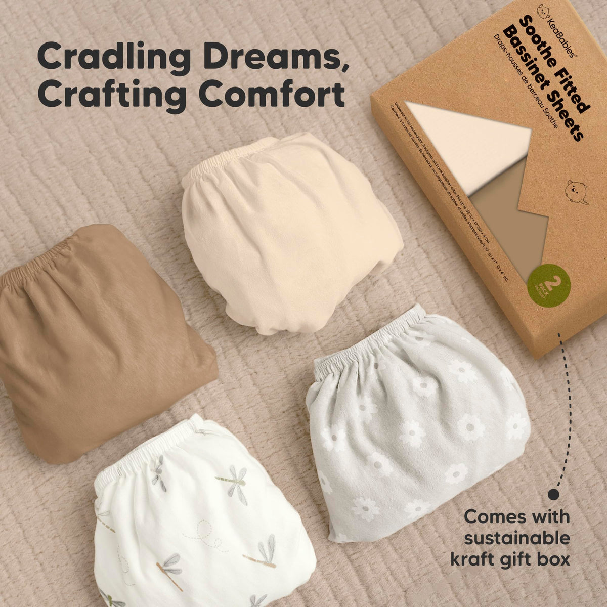 2pk Organic Baby Bassinet Sheets Boys, Girls, Fitted Sheet (Soft White)