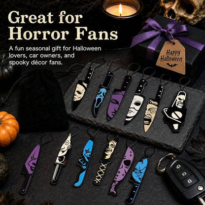 Horror Car Air Fresheners 12-Pack, Scary Movie Hanging Decorations for Rearview Mirror, Novelty Knife & Chainsaw Design Freshies, Halloween Car Accessories Gift Set (12knife)