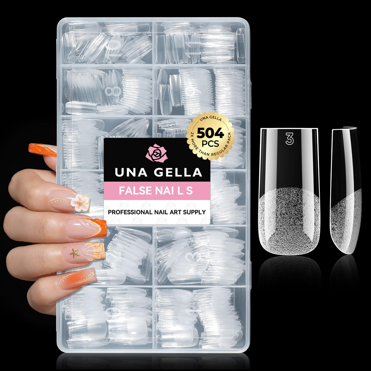 UNA GELLA Short Sharp Square Nail Tips 504pcs X-Soft Flat Square Nails
