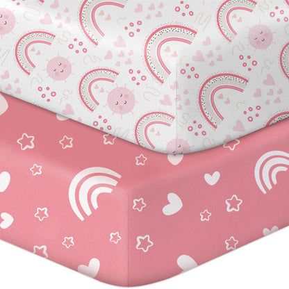 GUNTAIL Baby Crib Sheets for Boys Girls, 2 Pack Fitted Crib Sheet for Standard Crib and Toddler Mattress, Soft Microfiber Baby Sheet 52x28x8in. (Love & Pink)