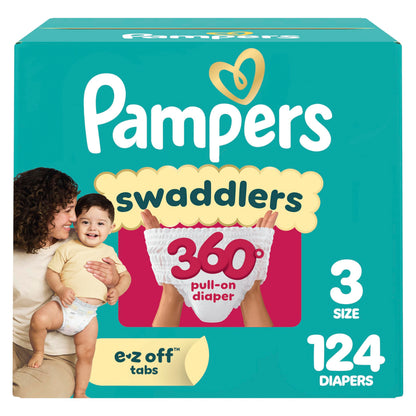 Pampers Diapers - Swaddlers 360° - Size 5, 116 Count, up to 100% Leakproof Comfy Dry Fit, Designed for Easy Changes, Pull On Baby Diaper