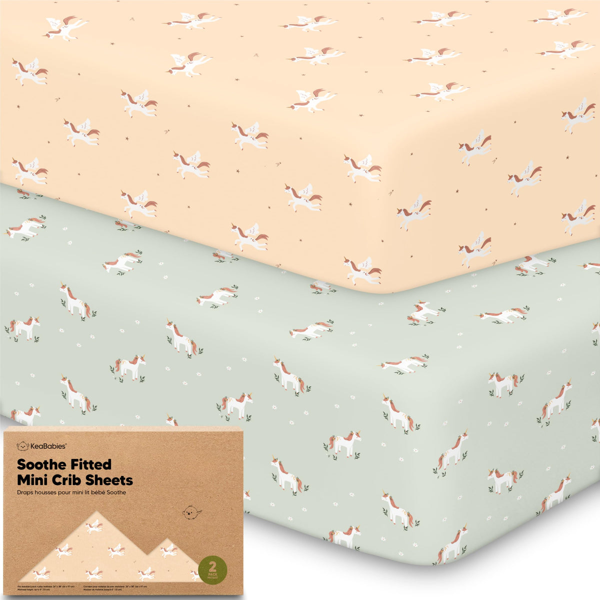 2pk Mini Crib Sheets Fitted 38x26 Pack N Play Mattress Sheet (Bumble Bear)