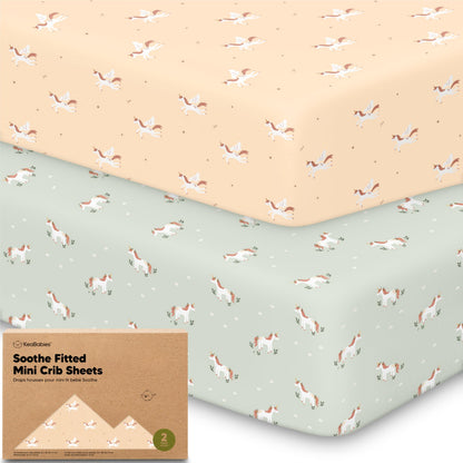 2pk Mini Crib Sheets Fitted 38x26 Pack N Play Mattress Sheet (Bumble Bear)