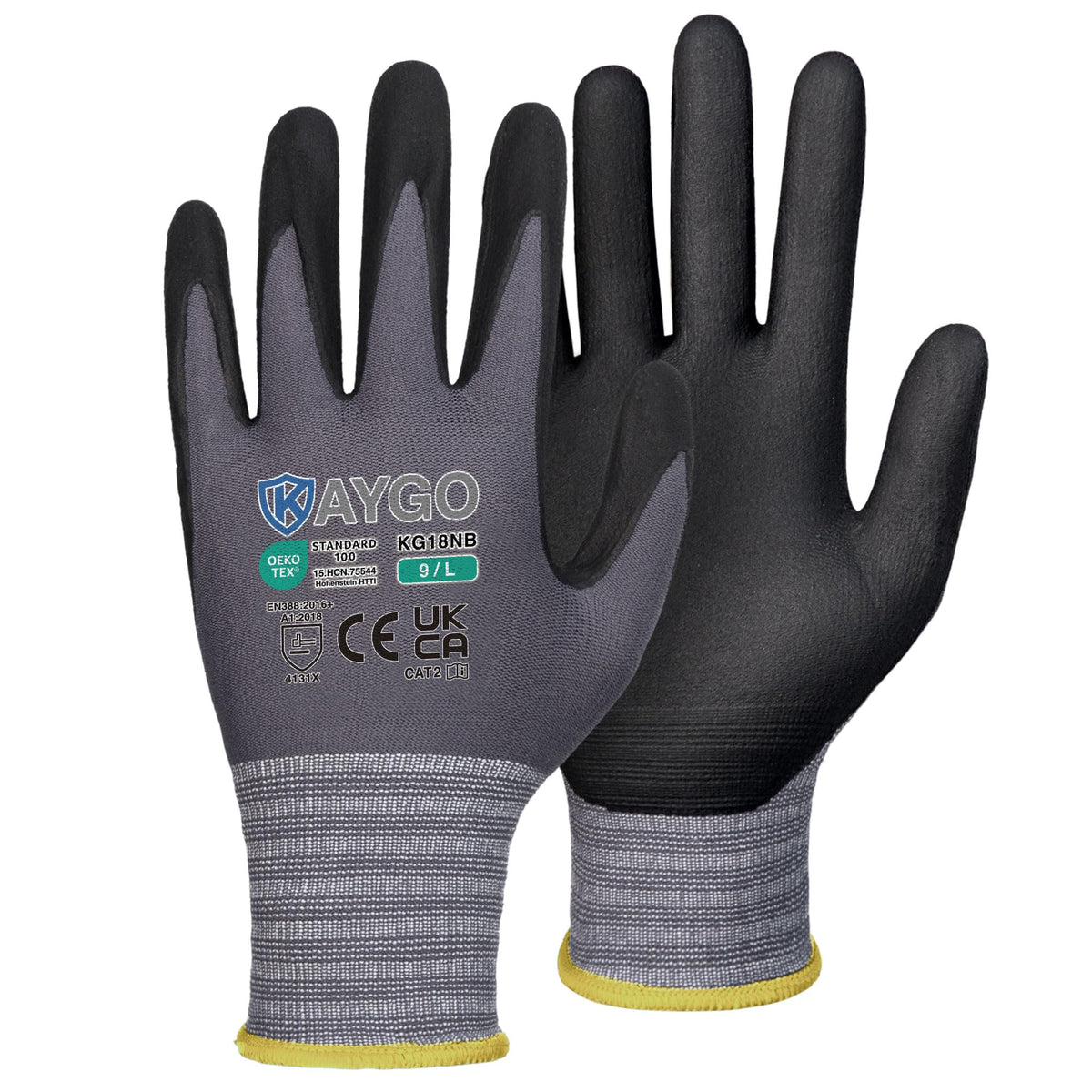 KAYGO Safety Work Gloves MicroFoam Nitrile Coated 12 Pairs, KG18NH