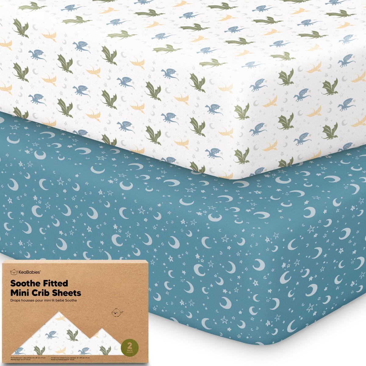 2pk Mini Crib Sheets Fitted 38x26 Pack N Play Mattress Sheet (Bumble Bear)
