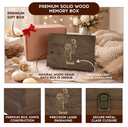 Personalized Wooden Keepsake Box, Custom Engraved Memory Box with Lid