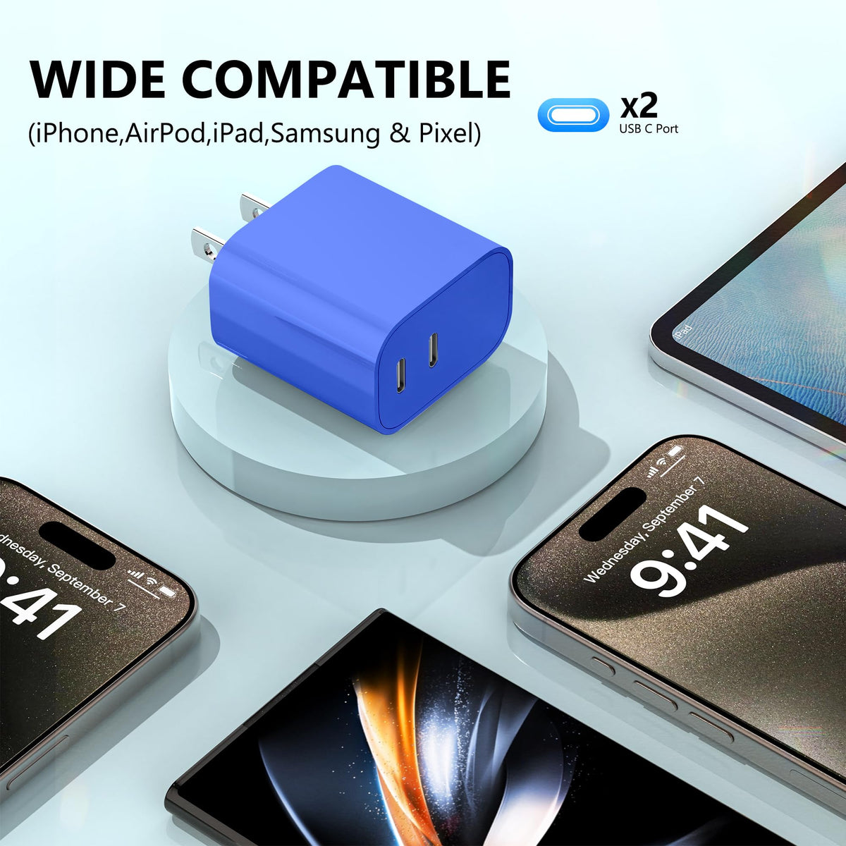 USB C Charger Block 3 Pack, Dual Port 20W Fast Wall Plug