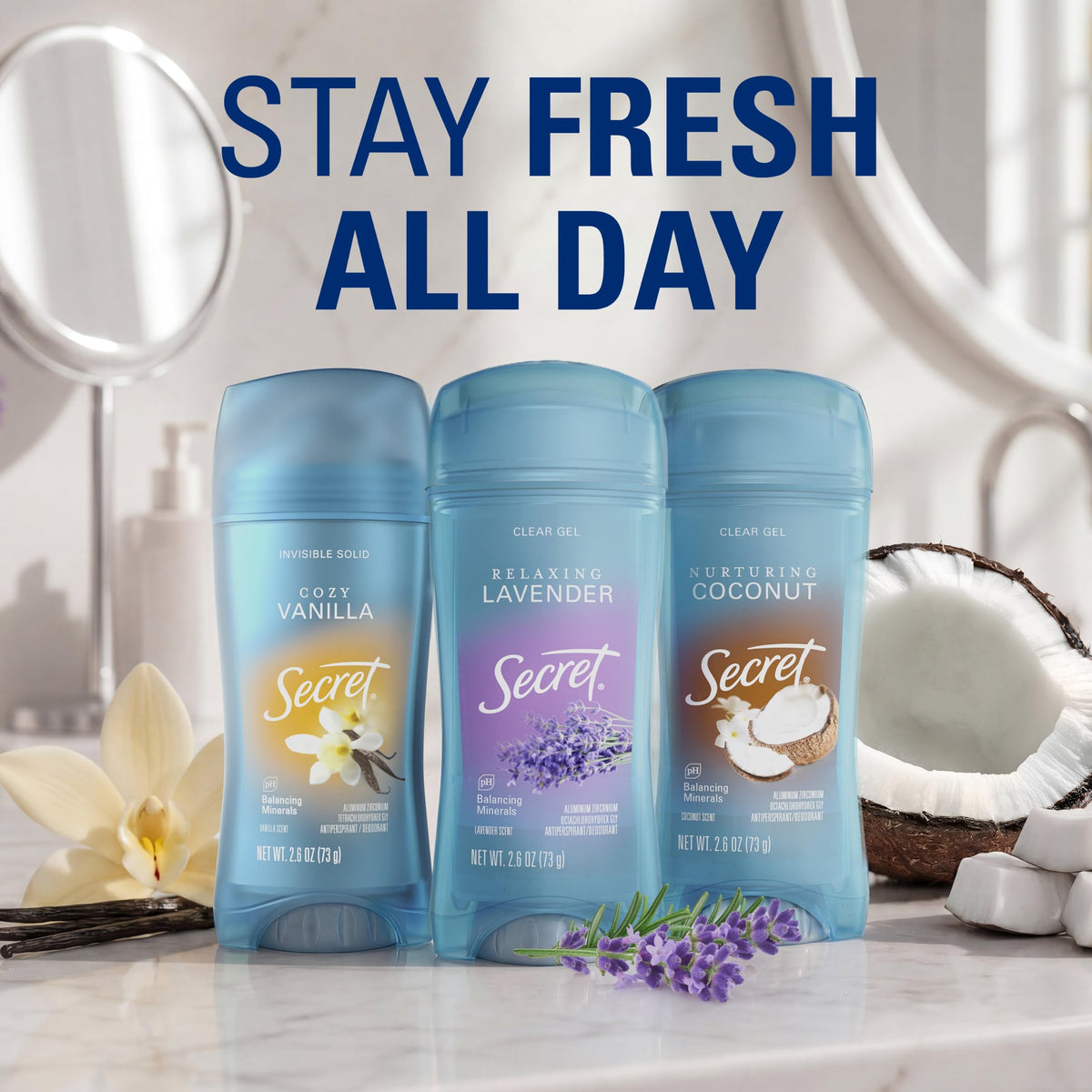 Secret Antiperspirant Deodorant for Women, Cozy Vanilla Scent, 2.6 oz