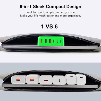 USB Fast Charger Block 50% Smaller 100W Max 6-Port GaN USB Charging Station