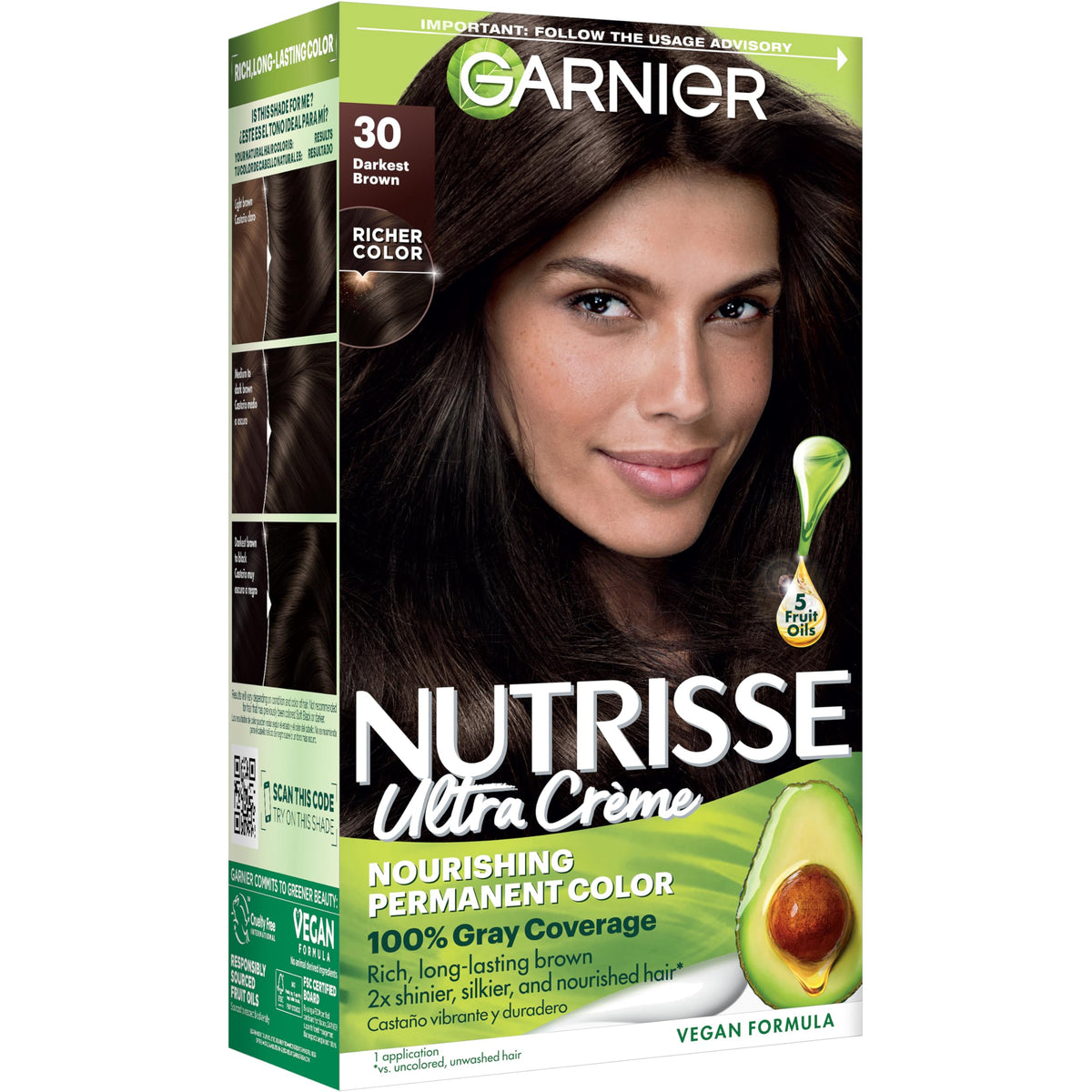 Garnier Nutrisse Ultra Crème Hair Color, 33 Darkest Golden Brown, 1 Count