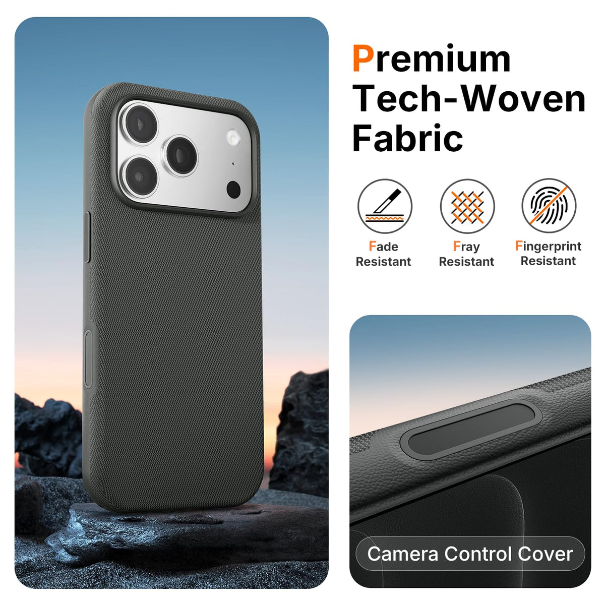 Mkeke for iPhone 17 Pro Max Case Techwoven Green, [Compatible with MagSafe] [Camera Control Cover] [Premium Tech Woven Fabric] [Drop Protection] Shockproof Skin-Friendly