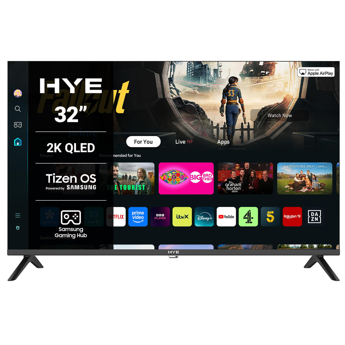 HYE 43" LED Smart TV - 4K Ultra HD, Samsung Tizen OS & Gaming Hub, Black