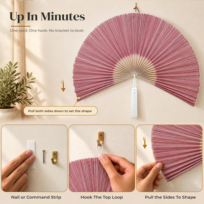 ChumDecor Bamboo Fan Wall Decor, Japanese Wall Fan, Red Brown 40 in