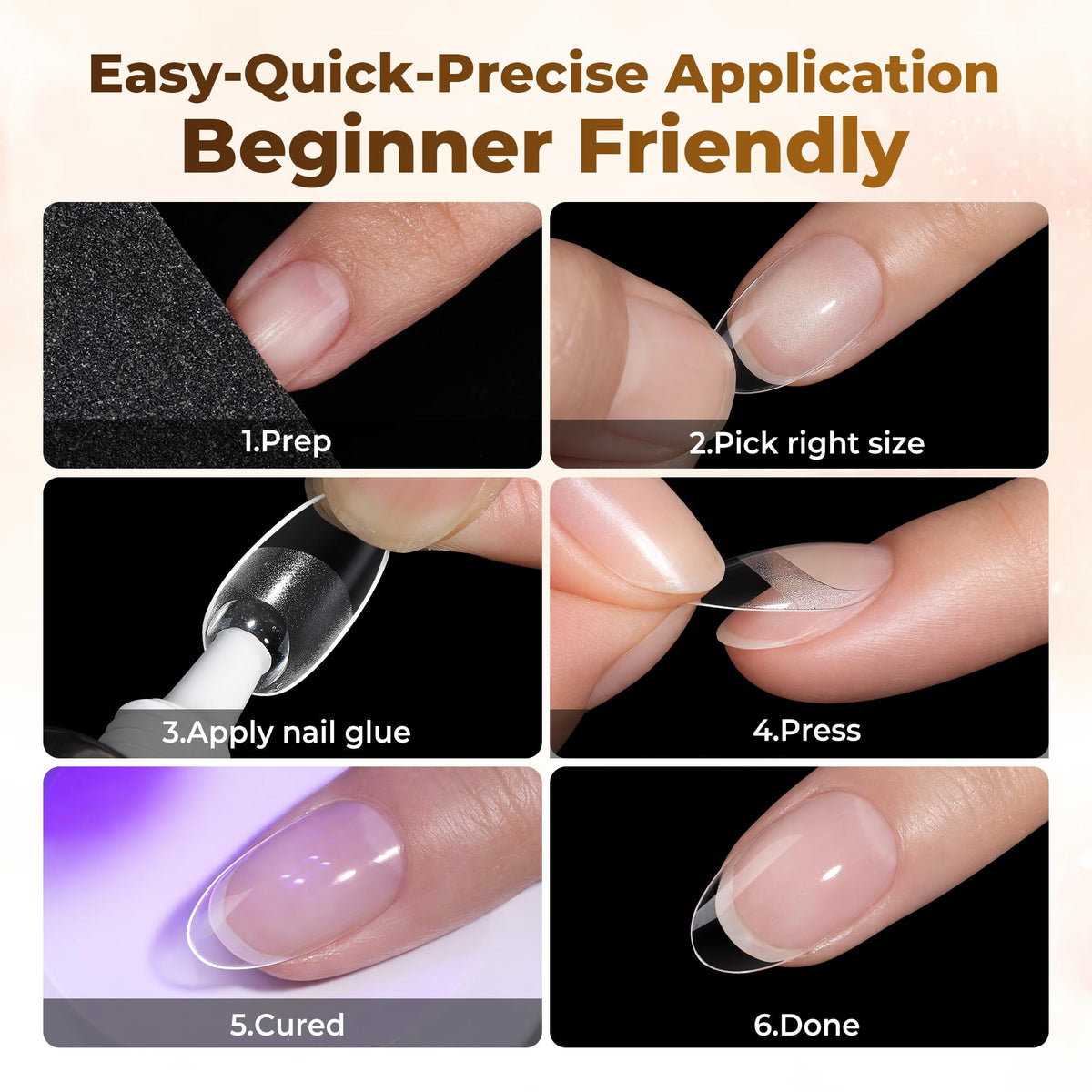 UNA GELLA Short Sharp Square Nail Tips 504pcs X-Soft Flat Square Nails