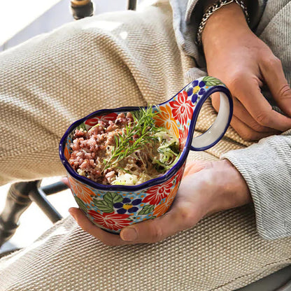 ALMA Handpainted Soup Bowl with Large Loop Handle,Easier Secure Grip