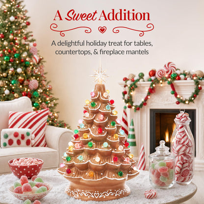Best Choice Products 15in Ceramic Christmas Tree, Pre-lit Hand-Painted Tabletop Holiday Tree, Star Topper, 64 Lights - Green w/Multicolored Bulbs