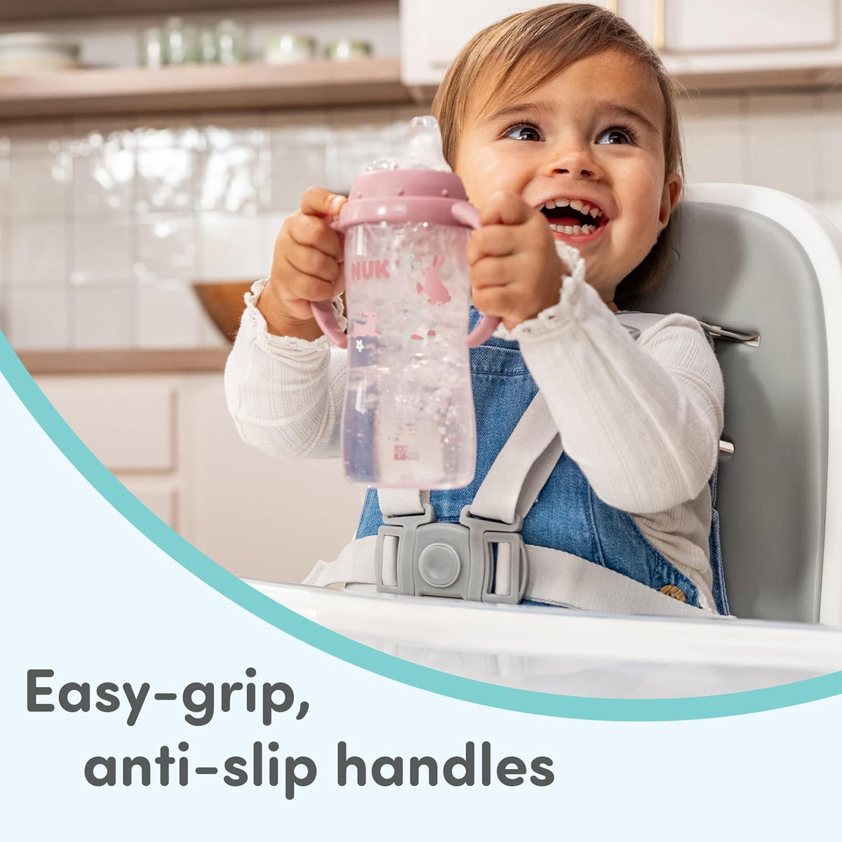 NUK First Choice Learner Sippy Cup 2.0, 10oz, 2-Pack, Pink Bunnies