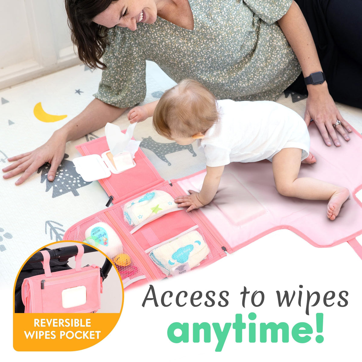 Kopi Baby Portable Diaper Changing Pad, Wipes Pocket, Classic Black Arrows