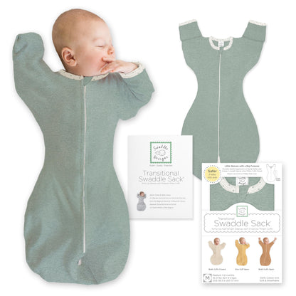 SwaddleDesigns Transitional Swaddle Sack, Cotton, Heathered Gray, 6-9mo