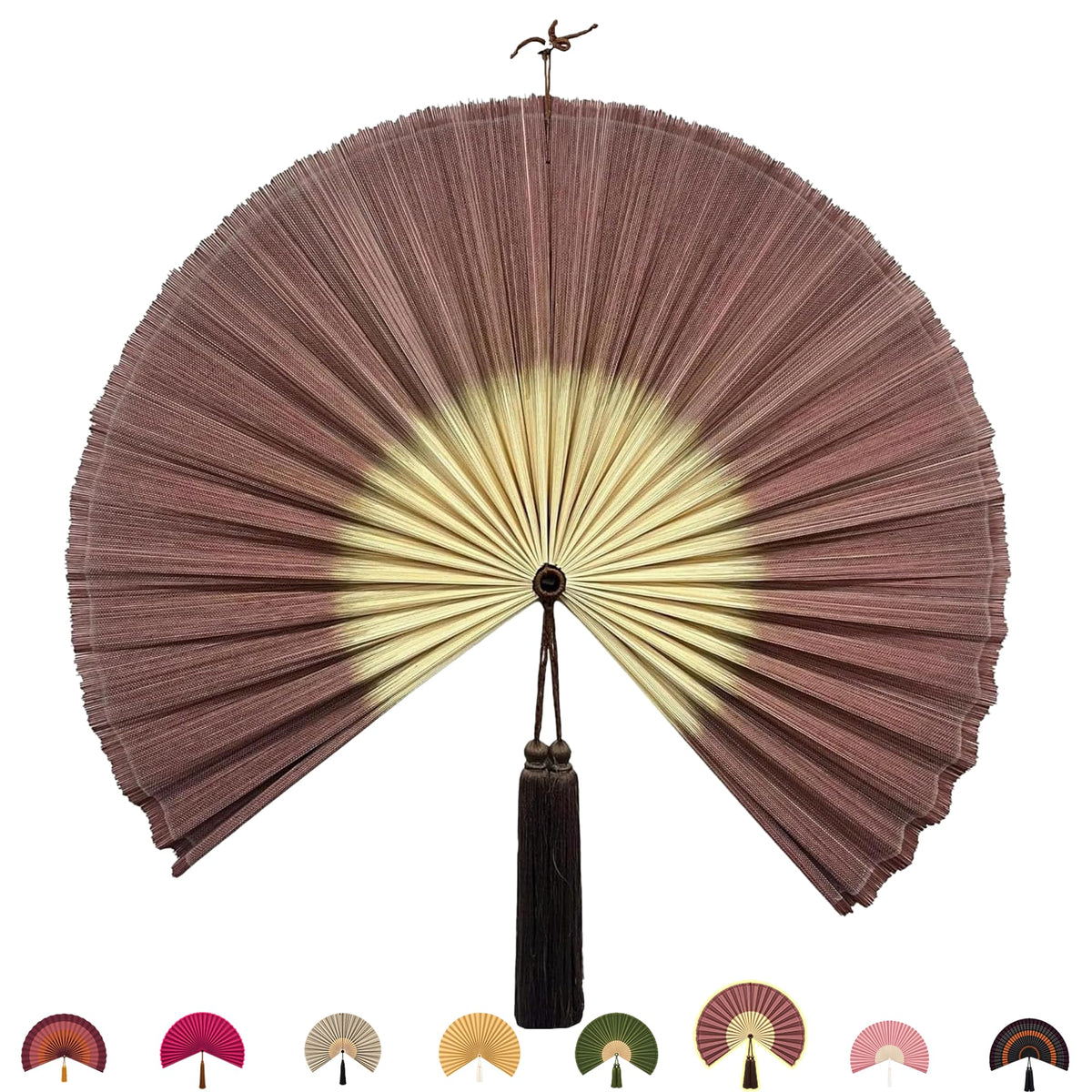 ChumDecor Bamboo Fan Wall Decor, Japanese Wall Fan, Red Brown 40 in