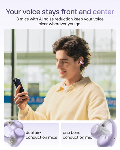 SHOKZ OpenDots 2 Open-Ear Clip-On Earbuds, Black, Dolby Audio, 3 Mics