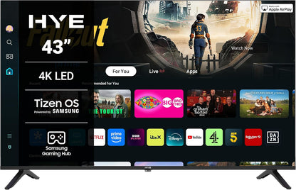 HYE 43" LED Smart TV - 4K Ultra HD, Samsung Tizen OS & Gaming Hub, Black