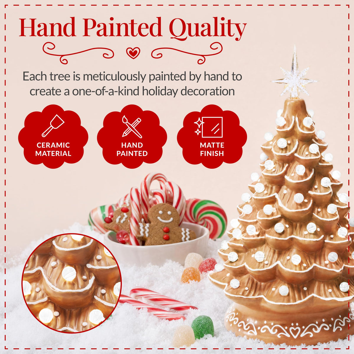 Best Choice Products 15in Ceramic Christmas Tree, Pre-lit Hand-Painted Tabletop Holiday Tree, Star Topper, 64 Lights - Green w/Multicolored Bulbs