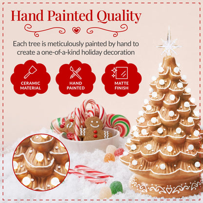 Best Choice Products 15in Ceramic Christmas Tree, Pre-lit Hand-Painted Tabletop Holiday Tree, Star Topper, 64 Lights - Green w/Multicolored Bulbs