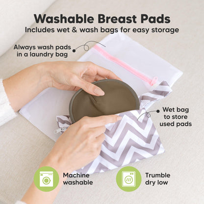 Organic Nursing Pads, 14 Washable Breast Pads,Wash Bag (Neutrals, XL 5.6")