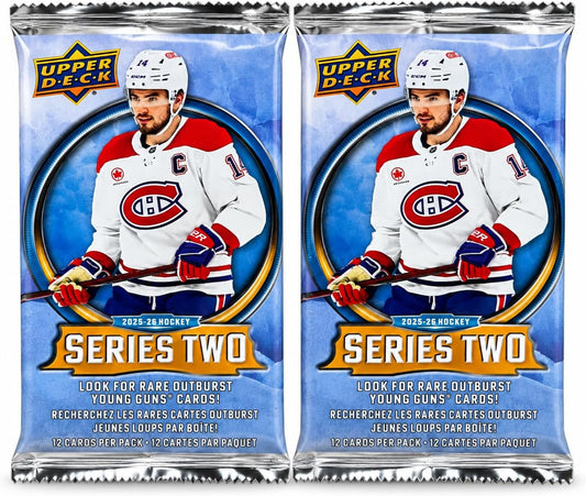 2025/26 Upper Deck Series 2 Hockey Trading Card Bundle, 2 Factory Sealed Blaster Box Packs, 24 Cards Total, NHL Hockey Cards for Collectors