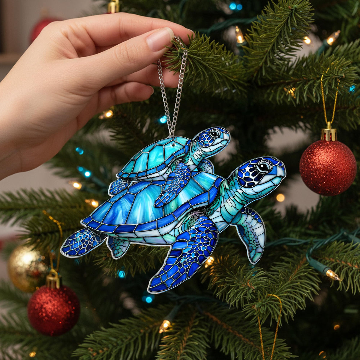 Sea Turtle Gift for Women, Mom & Daughter Christmas Ornament with Card