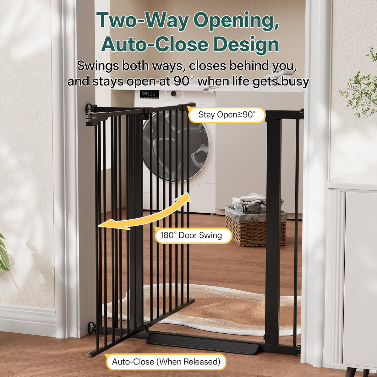 InnoTruth 27-36.6 in Wide Baby Gate for Stairs and Doorways, Black