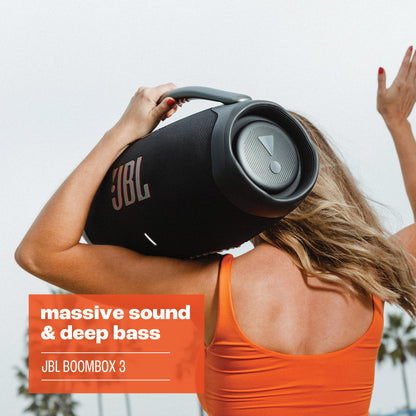 JBL Boombox 3 Black Portable Bluetooth Speaker with Massive Sound, Deepest Bass, IPX7 Waterproof, 24H Playtime, PartyBoost