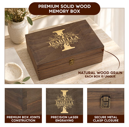 Personalized Wooden Keepsake Box, Custom Engraved Memory Box with Lid