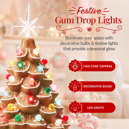 Best Choice Products 15in Ceramic Christmas Tree, Pre-lit Hand-Painted Tabletop Holiday Tree, Star Topper, 64 Lights - Green w/Multicolored Bulbs