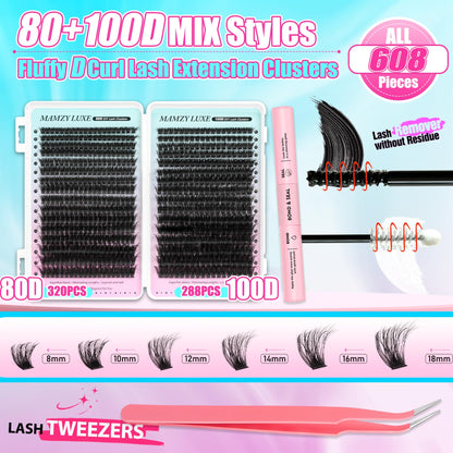 Lash Clusters Wispy 60D Eyelash Clusters 10-18mm Fluff Cluster Eyelash Extensions D Curl No Plastic Feel Individual Lashes Extension 240 Pcs Versatile False Eyelashes Clusters